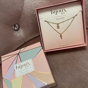 Bijoux Bar Gold Layered Key & Lock Necklace - Gold